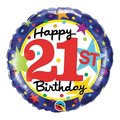 Mayflower Distributing Qualatex 85796 18 in. 21st Birthday Stars Flat Foil Balloon - Pack of 5 85796